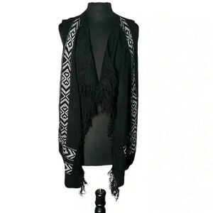 New Directions Waterfall Fringe Open Front  Sweater Cardigan Vest Size L